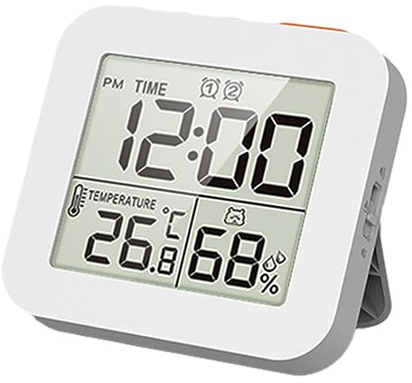 kowaku wasserdichte Uhren, Küchen-Timer-Uhren, Digitale Badezimmeruhr, Dusch-Timer, Thermometer-Hygrometer-Wanduhr für Kinder, Make-up, Schneiderin, Weiß