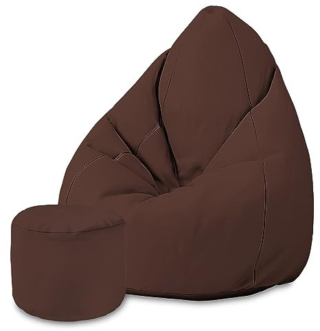 DreamRoots Sitzsack für Kinder und Erwachsene - Sitzsack mit Füllung, Lehne, Hocker und Bezug - Oxford Stoff 220 gr/m2 Wasserdicht - Sitzkissen Boden - Chill Sack M, Braun
