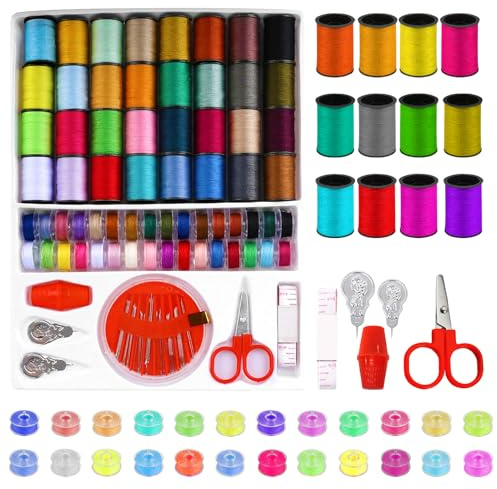 Juego de 64 hilos de coser para máquina de coser, accesorios de costura, hilo de coser para máquina de coser, juego de hilo para máquina de coser para principiantes de viaje