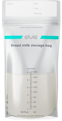 Elvie | Bolsas Leche Materna Congelar 180 ml (100 uds) – Bolsas de Almacenamiento Preesterilizadas sin BPA, con Cierre Antifugas – Almacena, Congela y Calienta Leche Materna Fácilmente