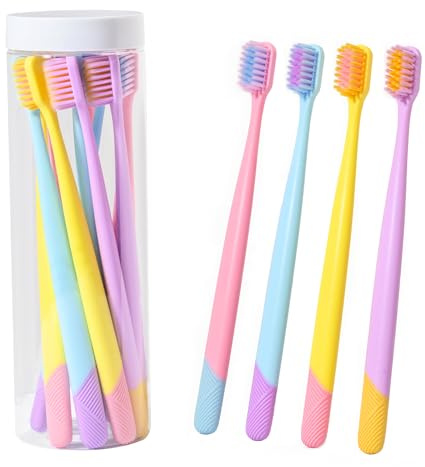 VIWIK Toothbrushes 10-Pack, Extra Soft Bristles for Adults, Kids & Girls with Storage Tubes, Cute Assorted Multicolor - Family Pack for Sensitive Teeth