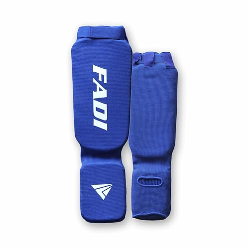Fadi Sports Protège-tibias professionnels pour Muay Thai, kickboxing, MMA, BJJ, karaté, boxe, taekwondo – Protège-tibias amélioré pour sparring et entraînement (taille M, bleu)