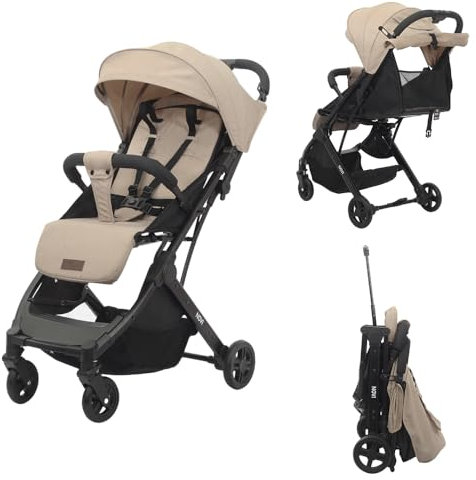 Novi Baby® Travel Go Basic Buggy, Leichter Kinderwagen, kompakter Einhandbuggy, einfach zusammenklappbar, mit verstellbarer Rückenlehne und Ablagekorb, speziell für Flugreise (Beige)