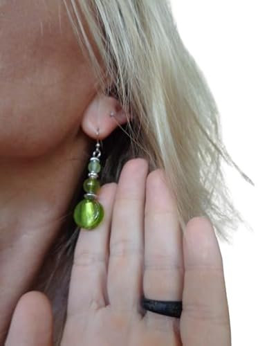 ⊹⊱☆ ★ TROIS BILLES DE VERRE - BOUCLES D'OREILLES LONGUES EN VERRE VERT ★ ☆⊰⊹ Mélange de couleurs unique avec des perles de verre épaisses