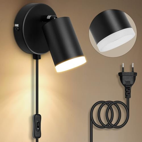 Dehobo Lampada da Parete con Presa Interruttore - GU10 Applique Camera da Letto Regolabili in Alluminio - Lampada da Muro Interno per Sala Lettura Armadio Cucina Scrivania Quadro - Senza Lampadina