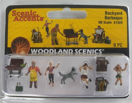 Woodland Scenics A1929 Grillo in giardino cane ruba salsiccia figure traccia H0 HO 1:87 Backyard Barbeque