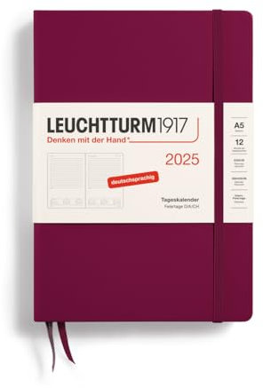 LEUCHTTURM1917 370595 Tageskalender Medium (A5) 2025, Port Red, Deutsch