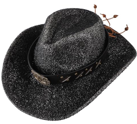 ITODA Dam glittrande cowboyhatt cowgirlhatt västerländsk fin klänning festhatt nyhet Trilby Fedora hatt glitter disco rodeo hatt till jul halloween festival möhippa party cowboy dans shower (svart)