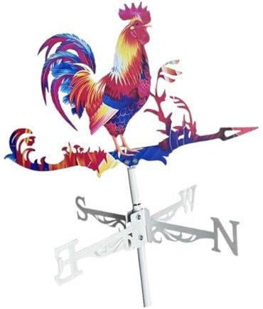 Colcolo Banderuola segnavento a Forma di Gallo, in Metallo, con indicatore di direzione del Multicolore, per Cortile di Fattoria