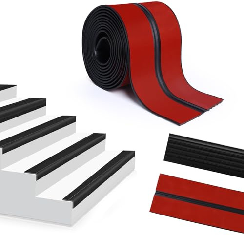 Storystore Profilo per bordi delle scale, autoadesivo, 2 m, antiscivolo e flessibile, in gomma, per esterni e interni (nero)