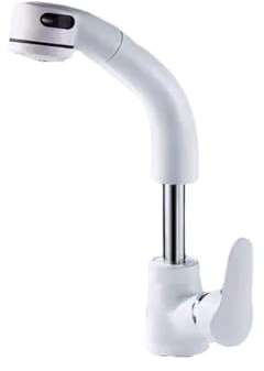Basin Taps Gray Liftable Seven-Character Brass Hot and Cold Dual-Use Home Bathroom Washbasin Under-Counter Basin Pull-Out Faucet (White Arc)