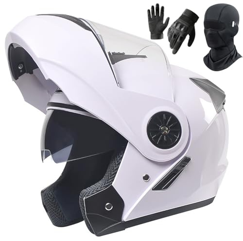 Frcychri Casque Intégral du Visage Moto Antibuée Double Visière, Casque Intégral Monobloc Rabattable, Masques Et Gants, Tourisme Moto Motos Course sur Route Scooters Déplacements Urbains K,Medium