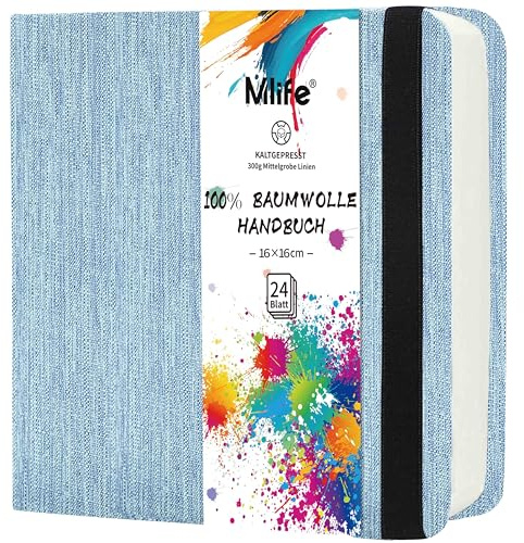 Mlife Fyrkantigt Dubbelsidigt Skissblock I Akvarellpapper, 100% Bomull, 300 G/M², Syrafritt, Akvarellblock Perfekt För Konstälskare, Vuxna Och Studenter, 16,5 X 16,5 cm, Blå