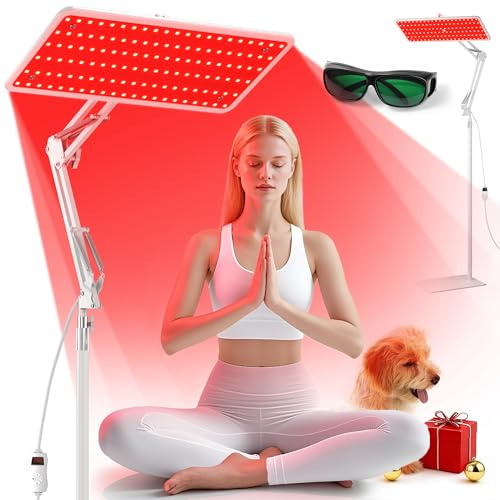 Morfone Red Light Infrared Lamp for Body 660nm, 850nm, 940nm Tri-Wavelength | LED Infrared Light Lamp Panel with Adjustable Stand Protective Glasses, Home Use, Gift for Women Girl, White M