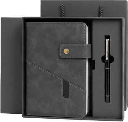 SIMDAO Notebook and Pen Gift Set, A5 Lined Leather Journal Notebook with Pen Gift Box Gift Bag, 200 Pages 100 Gsm Thick Ruled Paper, Personal Organiser Leather Journal, A5 Diary for Men Women, Grey
