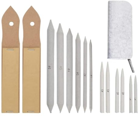 VILLCASE Juego de 15 Piezas de Herramientas para Dibujo Tocón, Tortillones y Papel de Lija, Adecuado para Principiantes y Estudiantes de Arte, para Suavizar y Difuminar Líneas