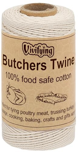 Vivifying 100m Bäcker Bindfäden, 3-lagig Baumwoll-Garn für die Küche, lebensmittelunbedenklich. Ideal zum Verschnüren, geeignet für Geflügel, Würstchen, Heimarbeiten, Basteln und Dekorieren (Weiß)