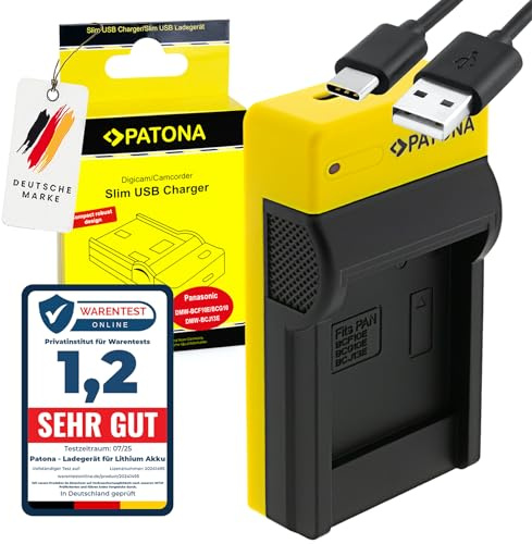 PATONA Slim USB-C Ladegerät für DMW BCF10, BCF10E, BCG10, BCG10E, BCJ13, BCJ13E Akkus Kompatibel mit Panasonic Lumix DMC FS7, LX5, FP8, FX60, TZ10, TZ25, ZS7, ZS3