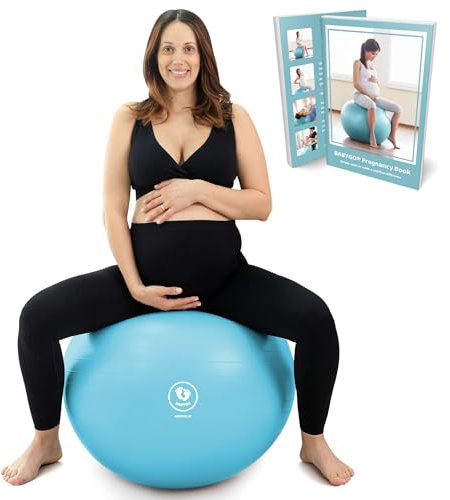 BABYGO Geburtsball – Schwangerschafts-Yoga, Arbeit & Gymnastikball & Buch Set Trimester-Ziel, Mutterschaftsphysio, Geburt & Genesungsplan inklusive Anti-Burst-umweltfreundliches (Turquoise, 65cm)