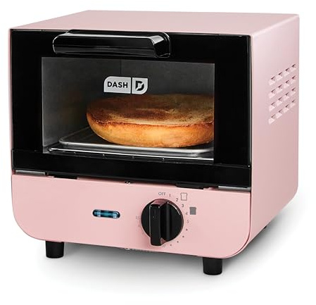 Dash Mini Toaster Oven - Sleek & Stylish - For Creative Homemade Treats - Compact, Space-Saving Design - adjustable temperature dial - Removable Baking Tray - Pink