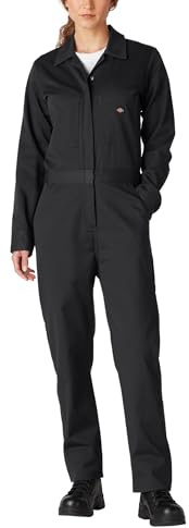 Dickies Women's Long Sleeve Cotton Twill Coverall Work Utility, Black, S