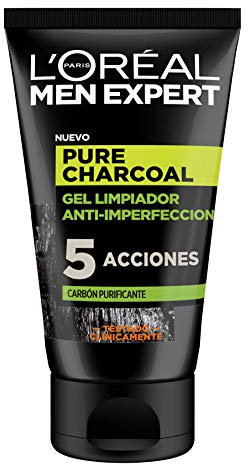 L'Oreal Man Expert Pure Charcoal Gel Limpiador Anti-Imperfecciones, Pack de 1