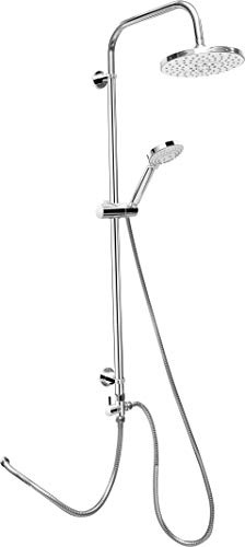 Cornat Duschsystem Round Neo - verchromt - Runde Kopfbrause - Handbrause mit 5 Strahlarten: Normal-, Soft- & Massagestrahl - Anti-Kalk - Variabler Bohrlochabstand / Dusch-Komplettset / TECBW3413