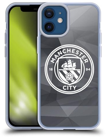 Head Case Designs Officially Licensed Manchester City Man City FC Black White Mono Badge Geometric Gel Case [Military Grade] Compatible with Apple iPhone 12 Mini and Compatible with MagSafe