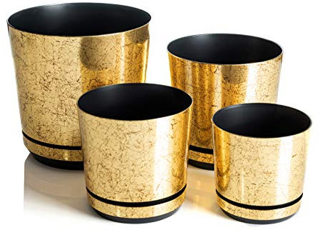 KORAD Übertöpfe Satz 4 Stück Altgold 16 cm, 18 cm, 21 cm, 26 cm - dekorative Übertöpfe in 4 der Größe von 16 cm, 18 cm, 21 cm, 26 cm für Blumen, Kräuter, Pflanzenkompositionen. OSL S4/112