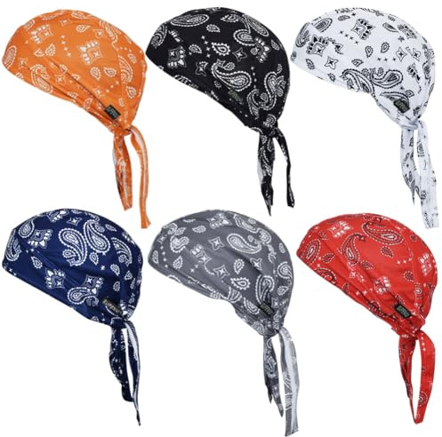 Supeniu Doo Rags Paisley Skull Caps Beanie Hats Helmet Liner Sweat Wicking Hard Hat Motorcycle Cooling Dew Rag Bandana Skull Cap Large Do Rags for Men and Women (Paisley 6 Pack)
