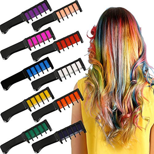 Gesso per capelli per ragazze, Jiasoval 10 colori pettine per capelli temporaneo, set di penne atossiche lavabili