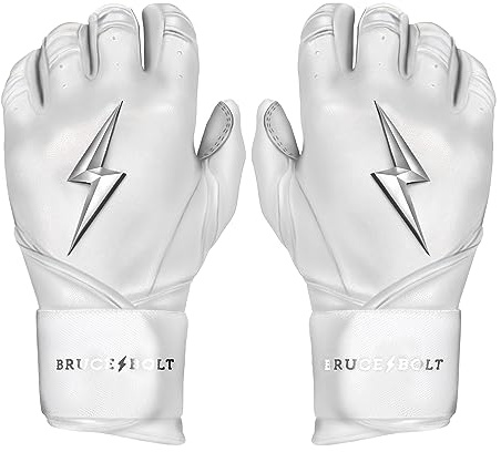 BRUCE BOLT Chrome Series Long Cuff White Batting Glove - White Medium