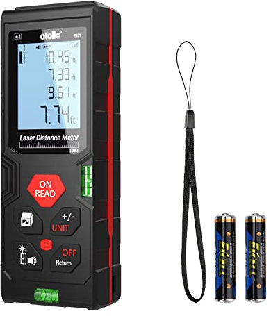 Télémètre Laser Numérique 100M, atolla Metre Laser avec 2 Niveaux à Bulle et Fonction Muet,Auto-étalonnage et Mesure Continue, écran LCD rétroéclairé à 4 Lignes, IP54…