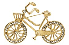 Spilla da uomo a forma di bicicletta dorata con cestino e pietra