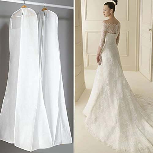 Kleiderhülle 160cm, Atmungsaktiver Kleidersack Staubdichte Kleidersäcke Schutzhülle für Brautkleider Abendkleider oder Lange Mäntel, Staubdichte Kleidersäcke Schutzhülle für Hochzeitskleid, Weiß