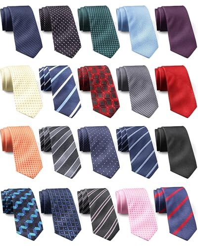 Suhine 20 Pack Men Neck Ties Men's Necktie Classic Silk Tie Set Formal Necktie for Business Wedding Formal Occasion
