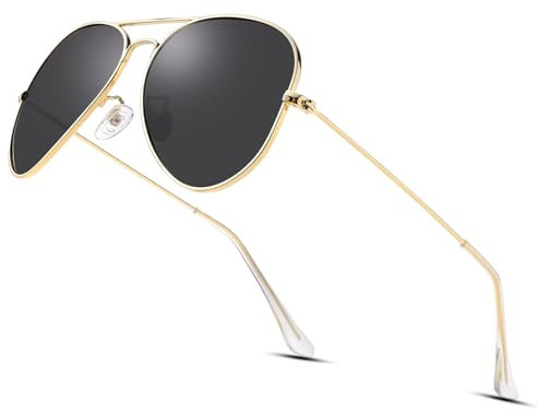 LOJUDI Pilotenbrille Herren Damen Sonnenbrille - Polarisiert Fliegerbrille Retro Piloten Sonnenbrille UV400 Schutz - Gold Rahmen/Grau Linse