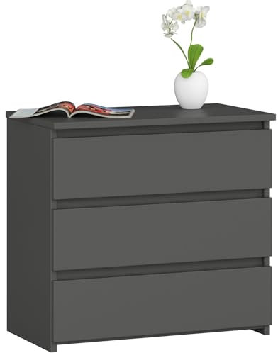 AKORD Kommode CL-3 mit 3 Schubladen | für das Wohnzimmer Schlafzimmer Schrank Büro Arbeitszimmer | Modernes Funktionales Design | B60 x H57 x T35 cm, Gewicht 26 kg | Graphitgrau