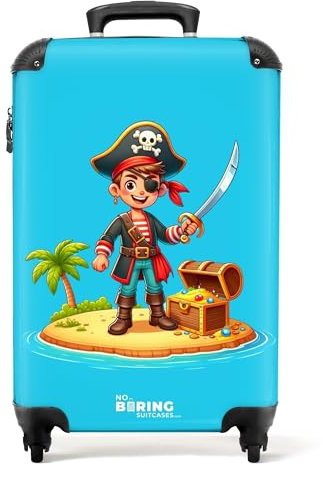 NoBoringSuitcases.com Kinderkoffer, Kinderkoffer Jungen, Koffer Kinder, Kinder Reisekoffer, Koffer Kinder Jungen, Kindertrolley Jungen, Handgepäck Koffer, Handgepäck 55x40x20 cm (Pirat - Hellblau)