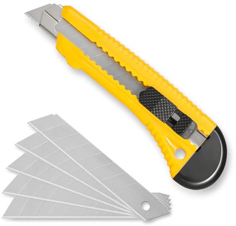 goobay 74094 Coltello da taglio + lame da taglio/Coltello per tappeti con impugnatura antiscivolo/Lame di ricambio da 18 mm/Coltello multiuso regolabile a scatti/Coltello da lavoro