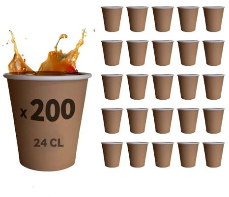 Table'Colors 200 Verres en Carton 24 cl Esprit Kraft - Gobelet Carton Recyclable - Tasse - Café - Boisson fraiche - Thé - Idéal pour Fêtes et Événements - Design Écologique et Pratique