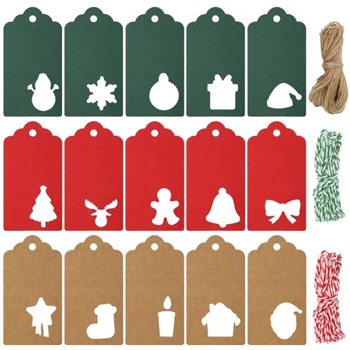 150 etichette regalo, etichette natalizie per regali, etichette regalo natalizie in carta kraft, etichette natalizie con cordino, cartellino del prezzo, etichette in carta kraft marrone per confezioni