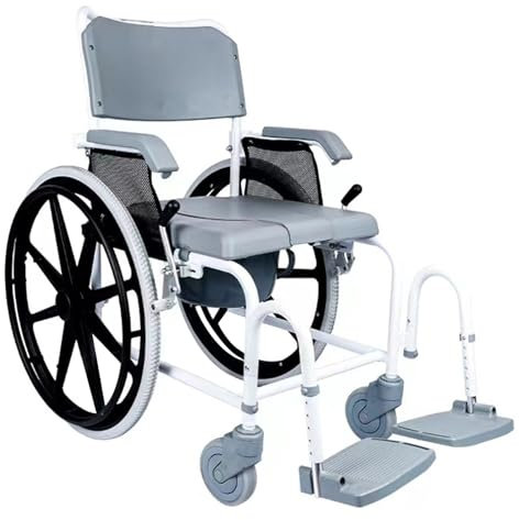 3-in-1 Self-Propelled Commode Shower Wheelchair | Transport Chair with Removable Commode | Moveable Armrests, Portable Toilet Wheelchair for Elderly & Disabled