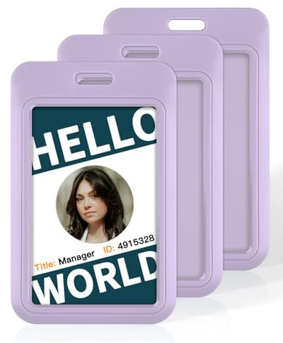 Uniclife 3 Pezzi Porta Badge Scorrevole in Plastica Viola Custodia Protettiva in Plastica con Finestra Trasparente per Ufficio Scuola ID Carte di Credito Chiavi di Prossimità Licenze e Pass