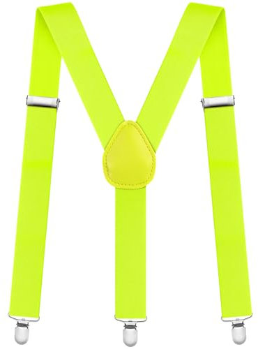 Aomig Hosenträger für Herren Hosenträger Herren Stark Breit 3,5 Cm mit Sehr Starken 4 Metall Clips Länge Einstellbar Elastisch Einheitsgröße Hosenträger Männer und Damen Breit Lang X Style (Gelb)