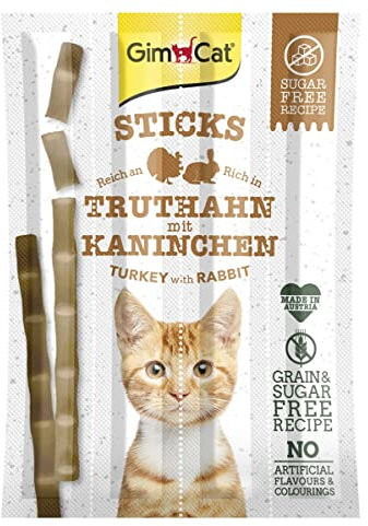 GimCat Sticks Truthahn & Kaninchen - Softe Kaustangen mit hohem Fleischanteil und ohne Zuckerzusatz - 1 Packung (1 x 4 Sticks) (Packung mit 10)