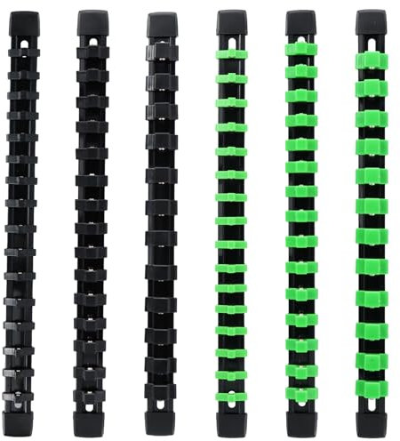 Dokeno 6-teiliges Stecknüsse Organizer Set, ABS Werkzeugaufbewahrung mit 1/4, 3/8, 1/2 Clips, Robuste Bauweise mit Kugellagern für sicheren Halt, Grün und Schwarz