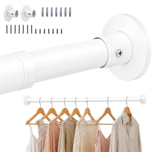 Wardlock Barre de penderie extensible en acier inoxydable blanc 68 cm-120 cm, tringle à vêtements réglable avec douilles d'extrémité.