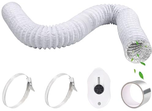 Tuyau D'évacuation D'air Flexible Ø 80mm 2,5m Tuyau de Ventilation en Aluminium avec Ruban Aluminium 50mm x 5m et 2 Colliers de Serrage pour Climatisation Déshumidificateur Sèche-linge - Blanc