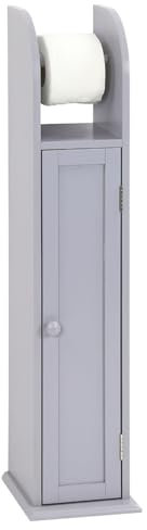 Taylor & Brown Free Standing Tall Wooden Toilet Paper Roll Holder Bathroom Cabinet Tissue Storage Cupboard Stand with Shelf, Grey W18cm x D20cm x H79cm